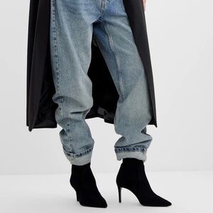 STUART WEITZMAN Suede Mid-Calf High Black Stiletto Ankle Boots